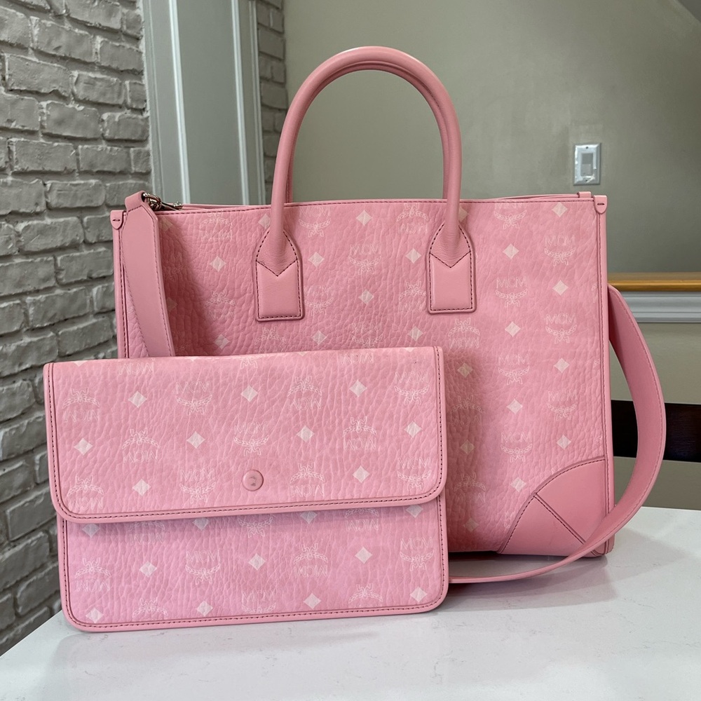 MCM Munchen Pink Tote and Clutch Duo